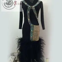 Новые костюмы для латинских танцев, сексуальные платья с длинными рукавами, перьевые платья для латинских танцев для женщин, платья для соревнований латинских танцев, S-4XL