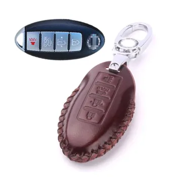 

Genuine PU Leather 3 Button Remote Key Bag Case Fob Holder Chain For Nissan Series G