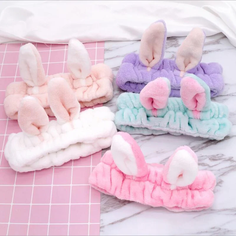 

2019 New Rabbit Ears Coral Fleece Soft Bow Headbands Wash Face Hair Bands Women Girls Holder Turban Hair Accessories