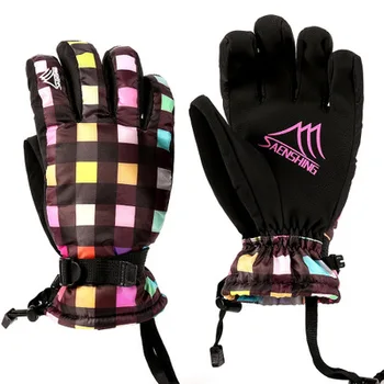 

SAENSHING Ski Gloves Warm Gloves Women Winter Windproof Cold Waterproof Padded Cycling Color Grid Female Ski Gloves