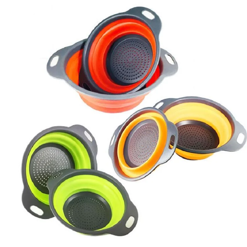 

1pc/set Foldable Silicone Colander Fruit Vegetable Washing Basket Strainer Collapsible Drainer With Handle Kitchen Storage Box