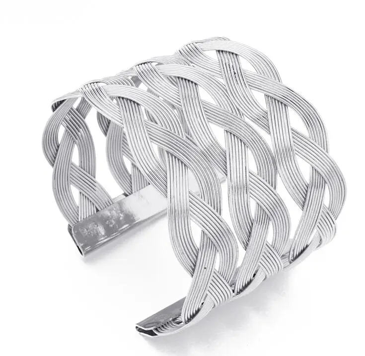 Dayoff геометрический простой: золото, серебро, открытые манжеты, браслет для женщин, ювелирные изделия, полые металлические минимализм, бохо широкие браслеты B67 - Окраска металла: silver 4