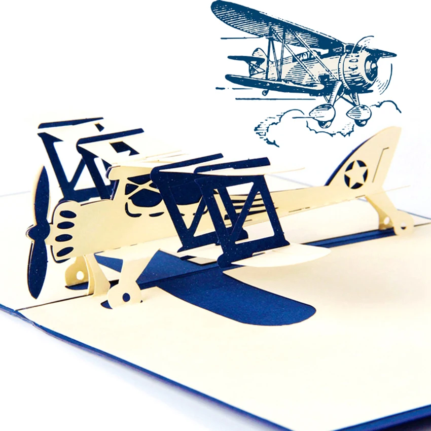3D Pop UP Invitations Card 3D Paper Aircraft Plane Birthday Greeting Cards Business Cards Postcard Boy Gift Card