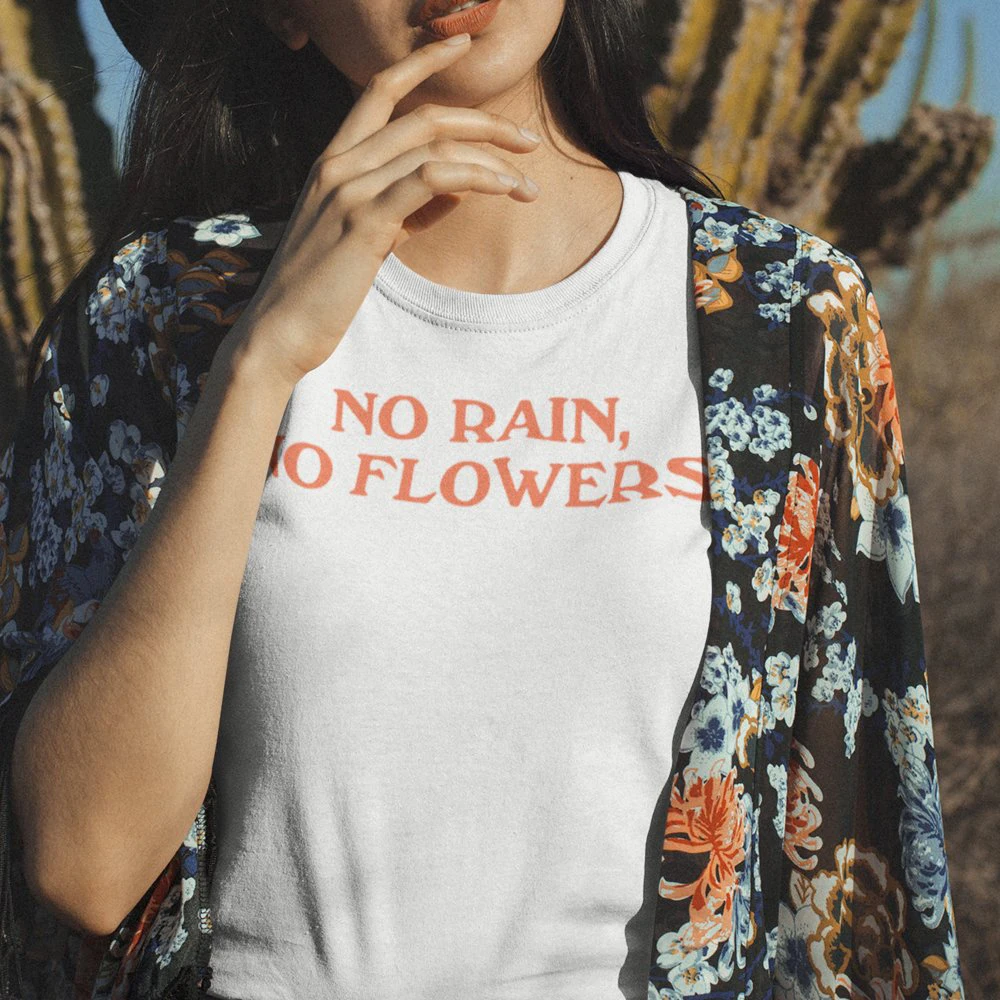 

No Rain No Flowers Graphic Shirt Vintage Inspired Womens 60s 70s 80s 90s Style Cute Tees Summer Retro T Shirts