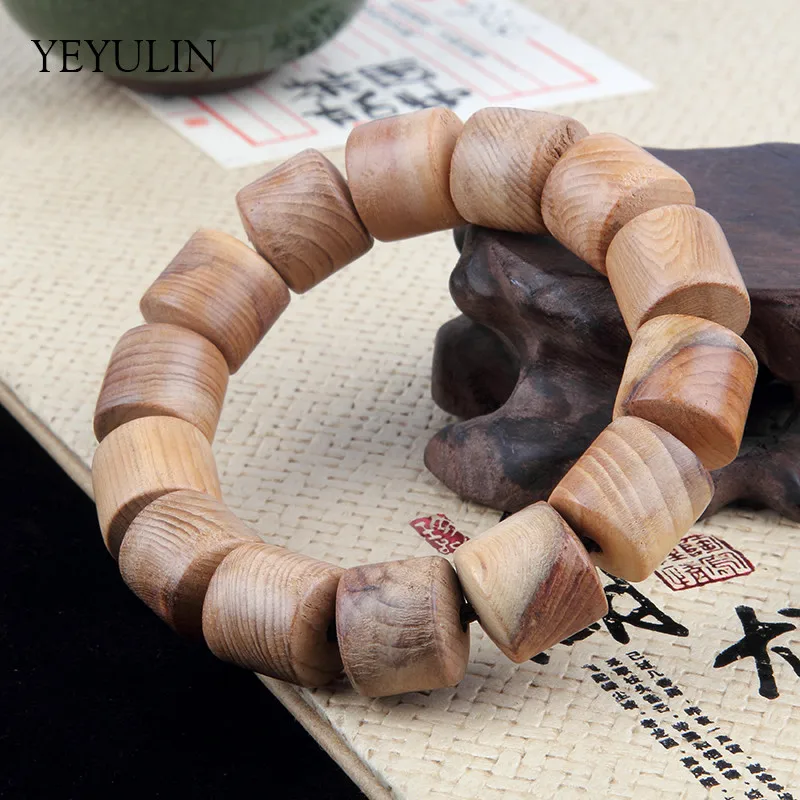 Дизайн 16 12 10 мм цилиндрические бусины из натурального дерева Будда браслет для женщин и мужчин деревянные браслеты ювелирные изделия