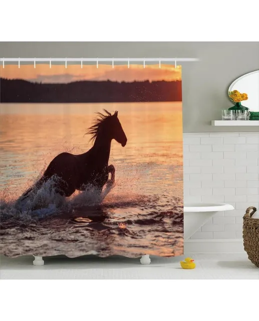 Equestrian Shower Curtain Horse Sea At Sunset Print For
