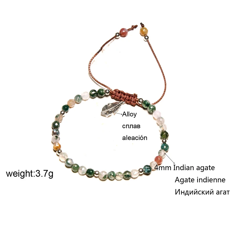 Noter богемный плетеный браслет для женщин девочек 4 мм зеленый индийский агатовый камень браслет регулируемый браслет из веревки Pulseira нарукавная повязка