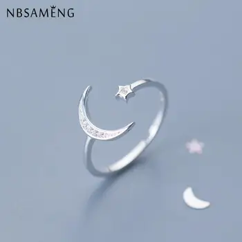 

Authetic 925 Sterling Silver Moon Star Open Rings Adjustable For Women Hypoallergenic Fashion Girl Sterling-silver-jewelry