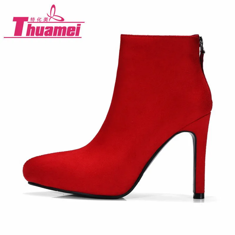 

platform 11cm high heels sexy motorcycle snow women boots women's fashion ankle autumn boots shoes woman thin heels #Y0714258F
