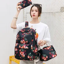 3 pcs Set Girls Flower School Backpack Kids School Bag Nylon Children Bookbag Pencil Bag Bookbag Floral Women Backpacks