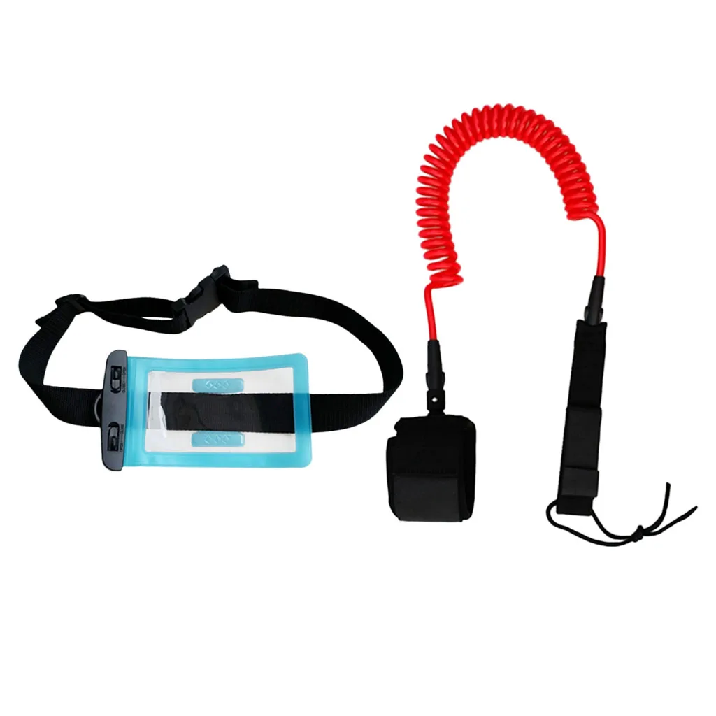10ft 7mm Coiled Surfboard SUP Leash Stand up Paddle Board Leg Rope Ankle Strap with Waterproof Wallet Dry Bag - Choose Colors
