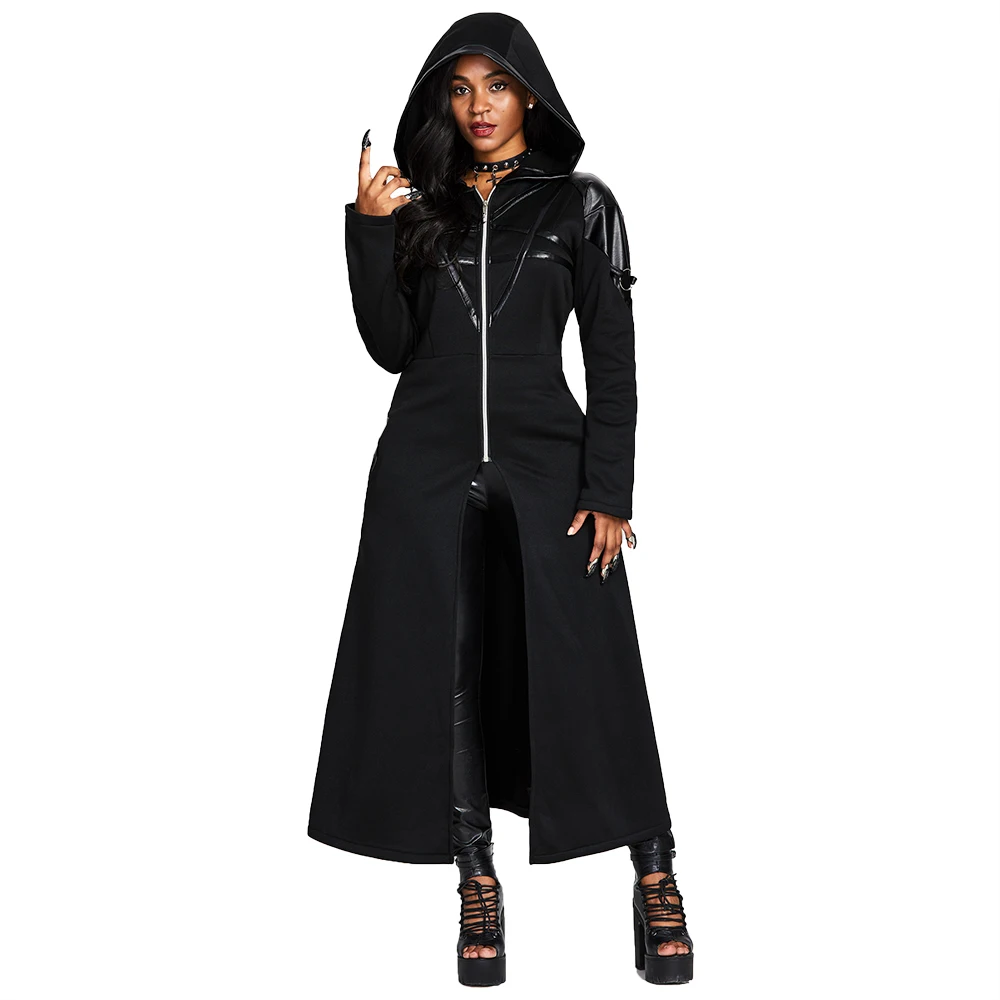  Casual Gothic Print Hoodie Women Hooded Sweatshirt Long Sleeve Plus Size Autumn Fashion Zipper Punk