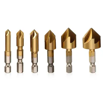 

6PCS/Lot Hexagonal Shank Titanium Coated Five Flutes Countersink Drill Bit