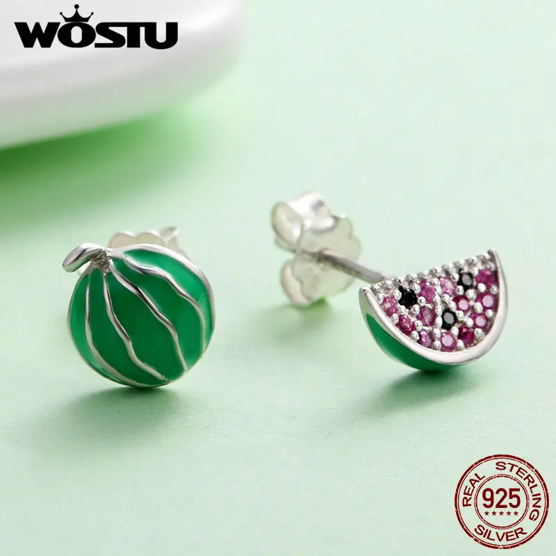 WOSTU,, Настоящее серебро, 925 пробы, арбуз, серьги-гвоздики для женщин, хорошее ювелирное изделие, уникальный подарок, CQE105