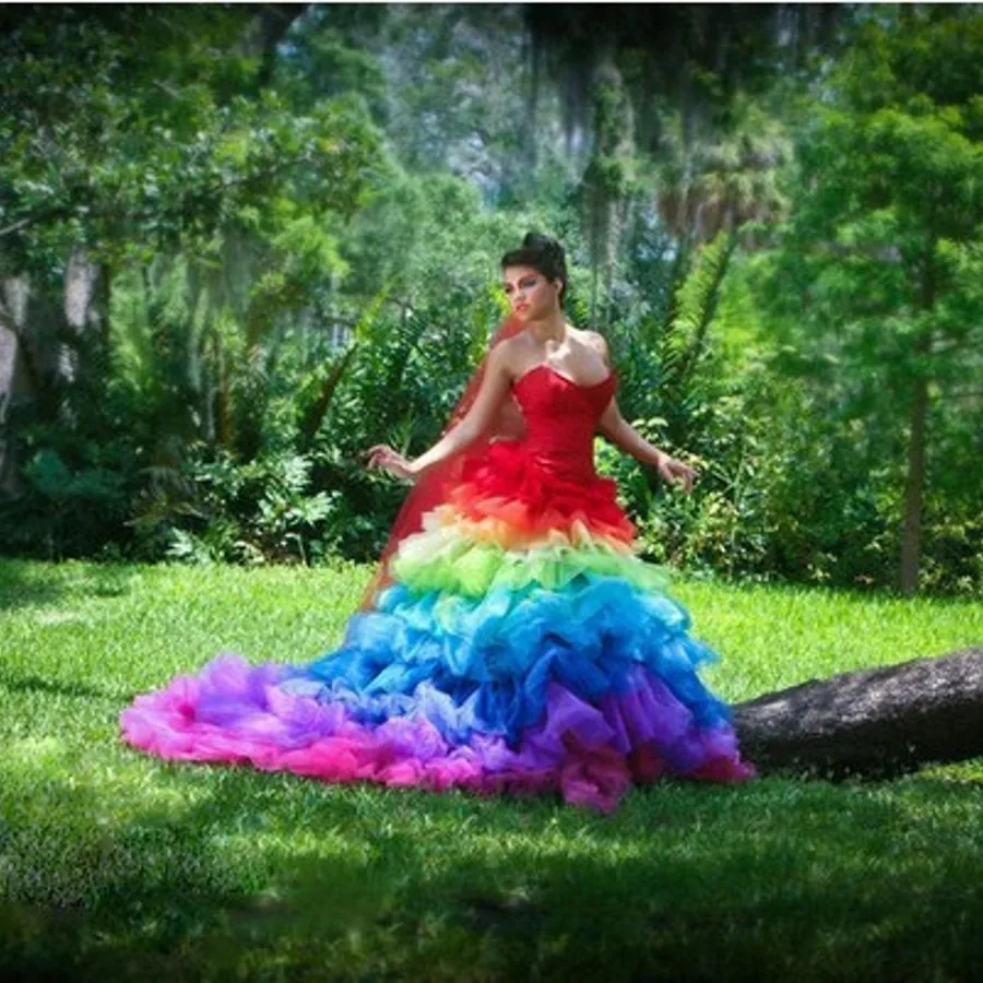 black and rainbow wedding dress