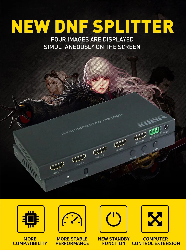 4x1 DNF разветвитель HDMI 4 в 1 поддержка каскада