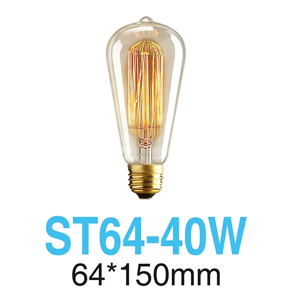 Винтажные классические лампы Эдисона ST64 G95 ST48 T185 T45 E27 E14 Ретро накаливания антикварная лампа 25 Вт 40 Вт 60 Вт для кофейного бара AC220-240V - Испускаемый цвет: ST64-40W
