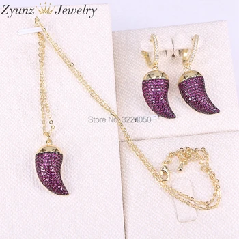 

1 Set ZYZ-8868 Cubic Zirconia Micro Pave Women Party Horn Pendant Necklace And Earrings Sets