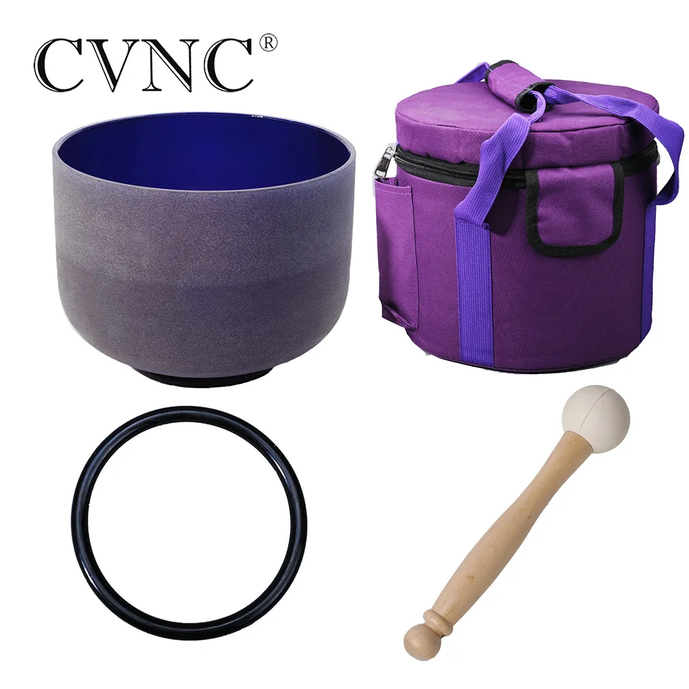 

CVNC 8" Note A# Pineal Chakra Indigo Color Frosted Quartz Crystal Singing Bowl with Bag