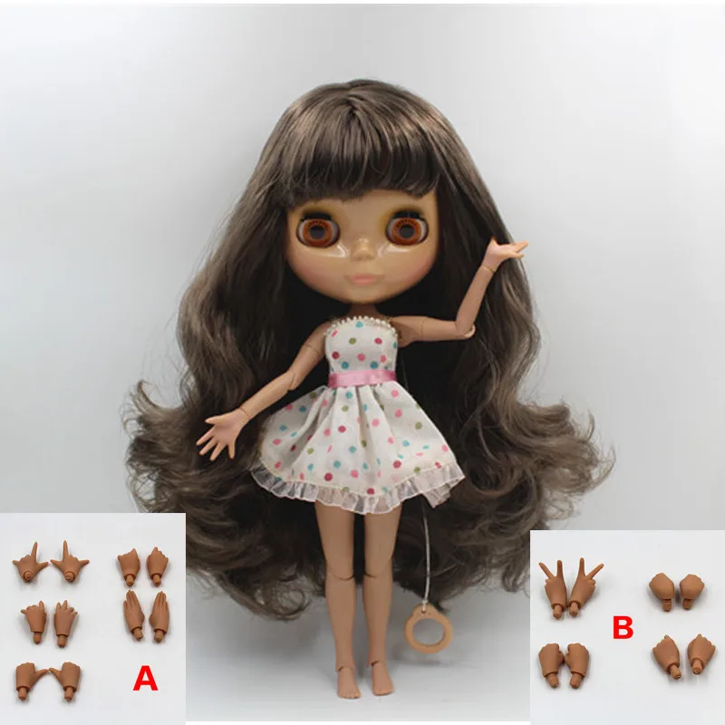 Blygirl Обнаженная кукла Blyth кукла темно-серая челка волосы больше суставов тело 19 суставов пшеничная кожа цвет может изменить тело DIY кукла - Цвет: Doll AB