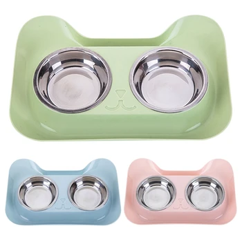 

Durable Double Stainless Steel Dog Cat Bowls with Non-spill Non-skid Design for Pet Food Water Elevated Feeder Watering Supplies