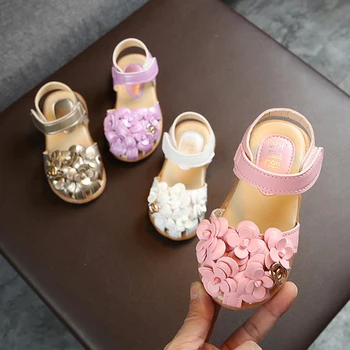 

2019 PU Leather Toddler First Walker New Flowers Girls Lighted Soft-Soled Princess Baby Shoes