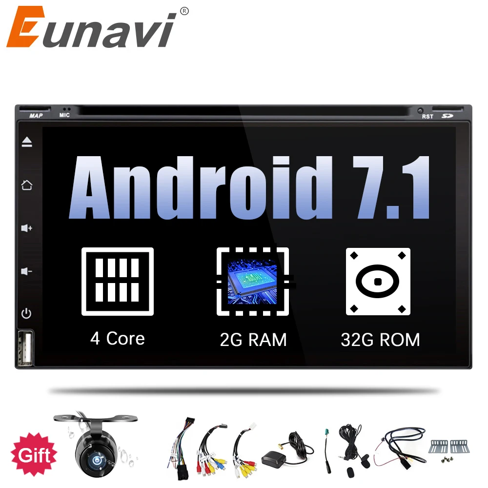 Eunavi Quad Core 2 din android 7 1 font b car b font dvd player universal