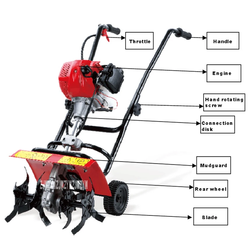 Мини ручной ходовой роторный культиватор 44-5 52CC 1.9kw 2 тактный бензиновый двигатель ходовой Трактор Роторный Культиватор, ходовой культиватор
