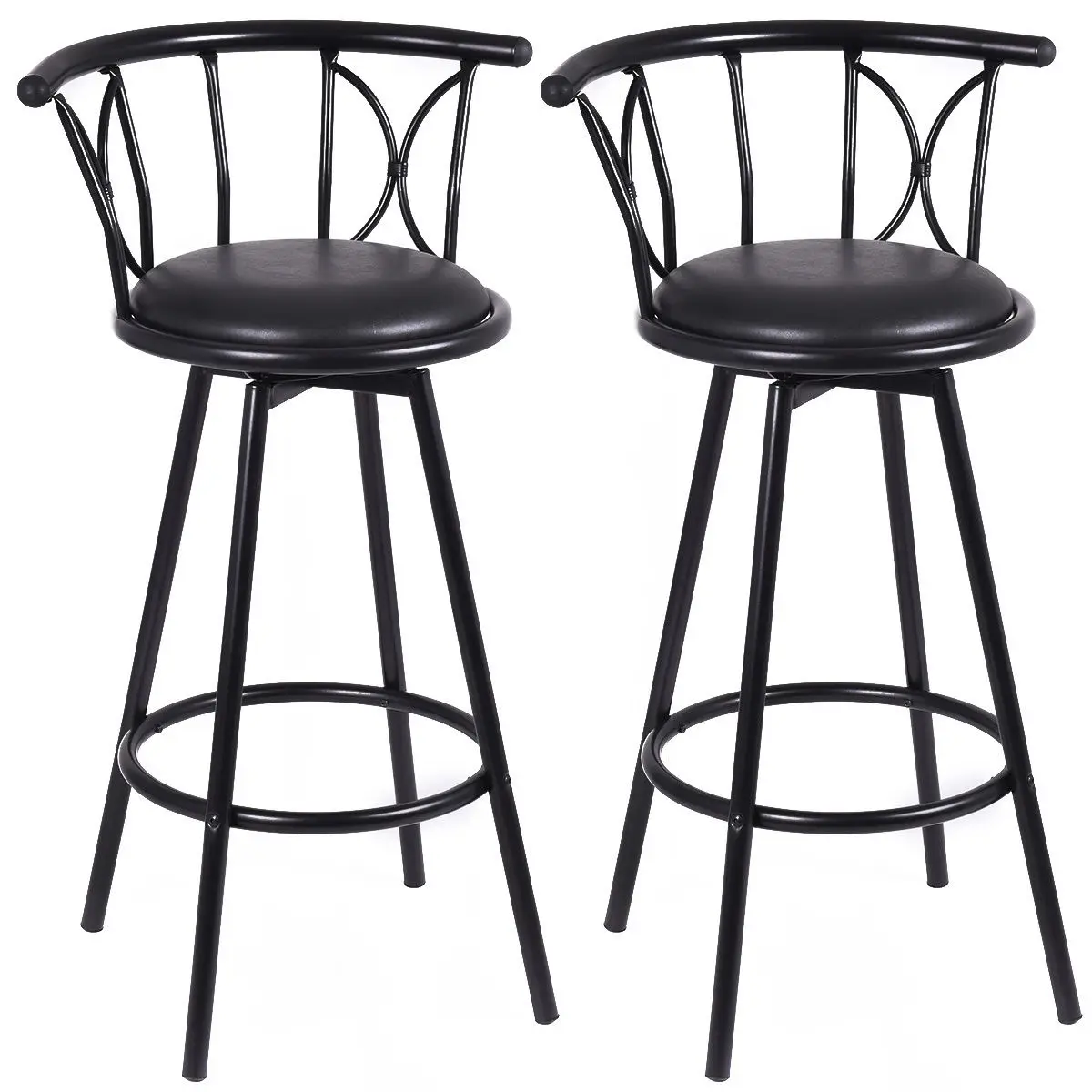 

Giantex Set of 2 Black Barstools Modern Swivel Rotatable Chairs Steel Tall Counter Bar Chair Home Bar Furniture HW51779