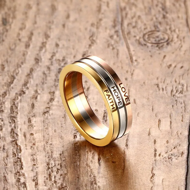 Vnox три тона микс Цветные кольца для Для женщин Любовь Надежда Вера обручальное кольцо