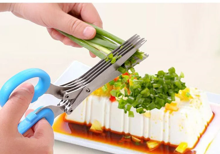 New Arrival 5 Layers kitchen scissors stainless steel shears Parsley chopper Herb Spices cutter knife Fruit Vegetable tool