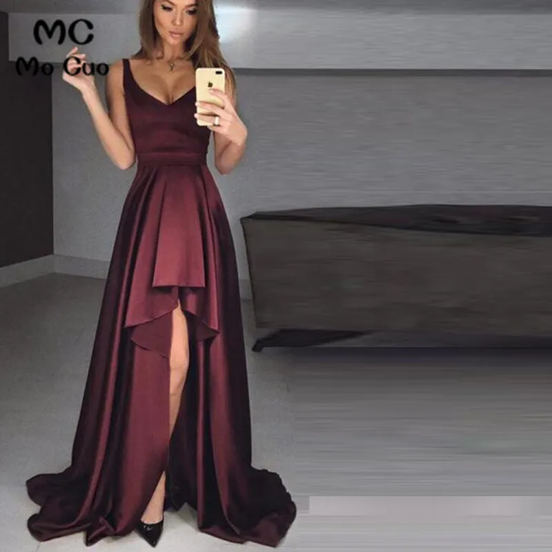 Sexy-Sleeveless-Evening-Dress-Long-Short-Front-Long-Back-Vestidos-Satin-Party-Gowns-Evening-Gowns-Robe