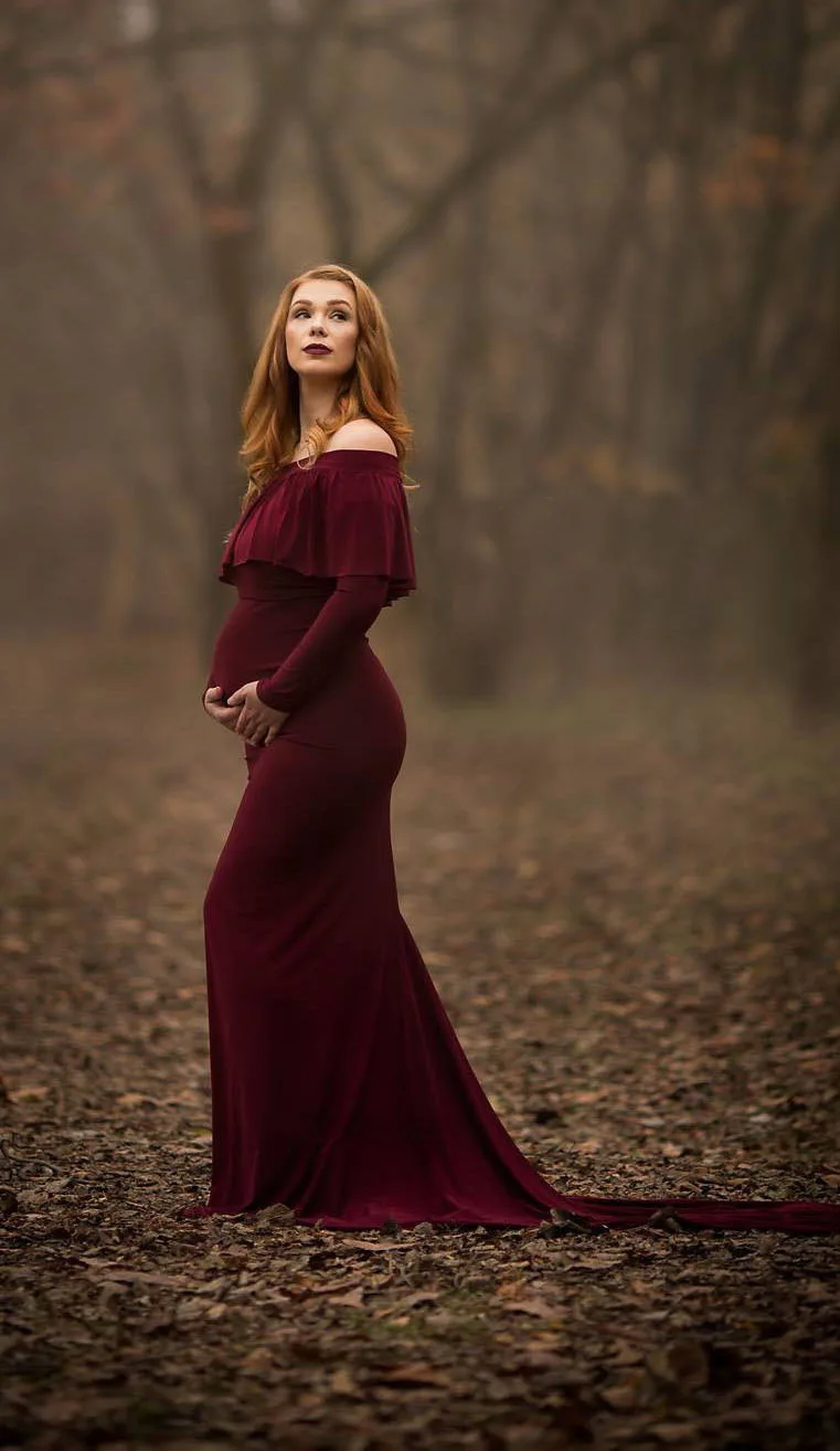 

2018 Suit-dress Mercerizing Cotton Pregnant Woman Lotus Leaf Edge Lead Tailing Even Clothes Longuette Photography Dress Fashion