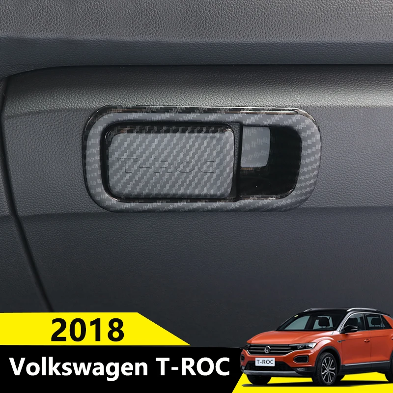 

Carbon fiber Car Glove Box Copilot Storage Switch Handle Sequins Stickers Trim Cover For Volkswagen VW T-ROC 2017 2018 Accessory