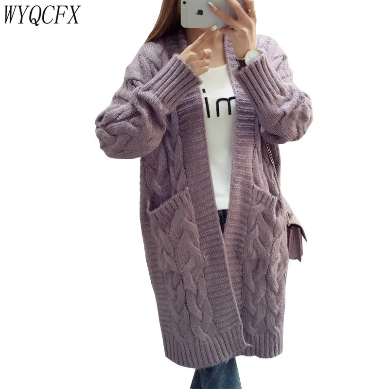 

Twist Knitting Sweaters Cardigan Women Long Casual Loose Full Sleeve Tops 2019 Spring Autumn Oversized Lady Thick Knitted Coats