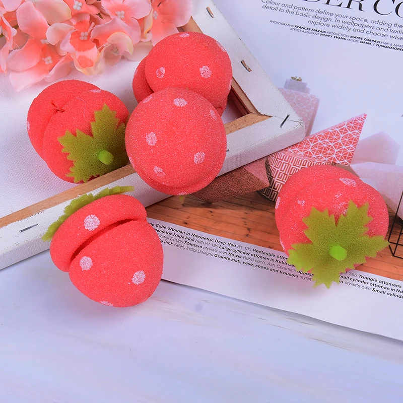 

5PCS Sponge Strawberry Hair Curler Balls Soft Foam Anion Bendy Hair Rollers Cling Hot Hair Styling Tools DIY Hair Curlers