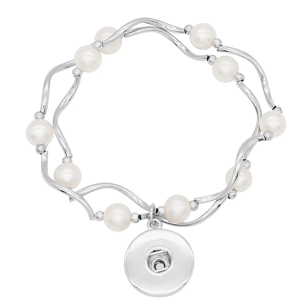 

18mm snap jewelry for women and men fashion Silver color Chain with pearl bracelets Charm Flash twisted rope Bracelet Jewelry