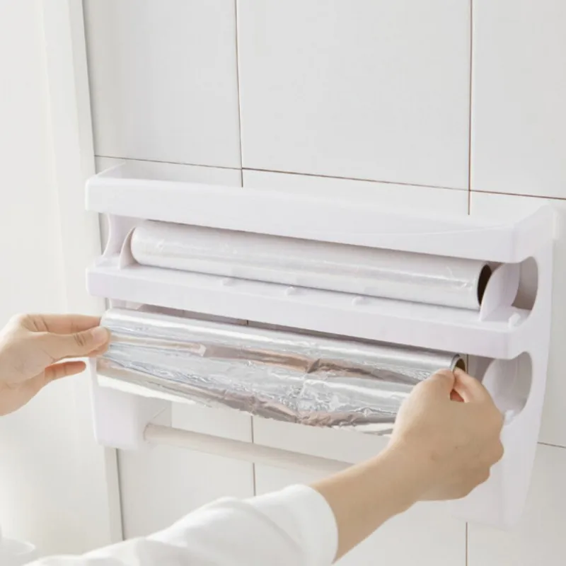 Холодильник цепляющийся стеллаж для хранения пластмассовый обёрточная Бумага Резак настенный держатель для бумажных полотенец кухонный Органайзер