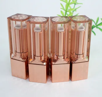 

50pcs / lot Plastic square lipstick tube 12.1 cup size rose gold lip rouge tube packing with clear lid