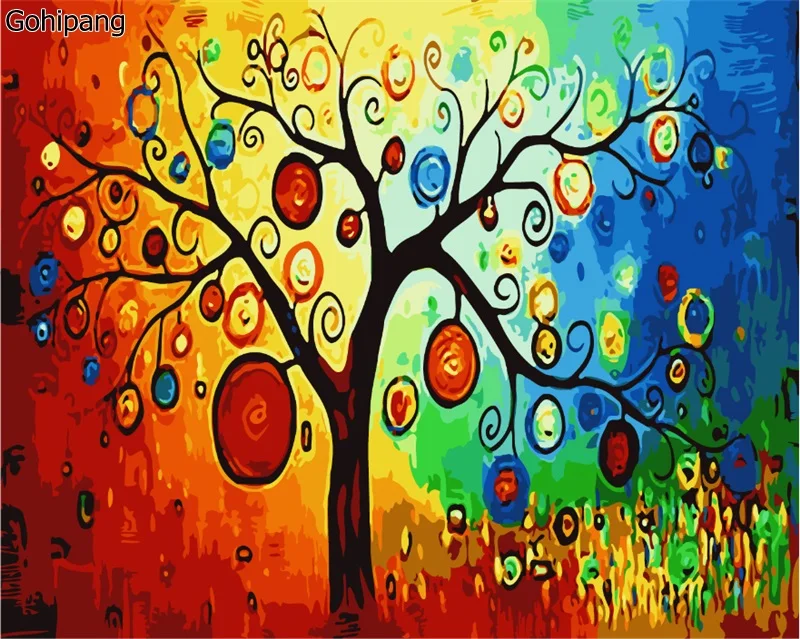 

Frameless picture on wall acrylic painting by numbers drawing by numbers unique gift coloring by numbers Good luck tree