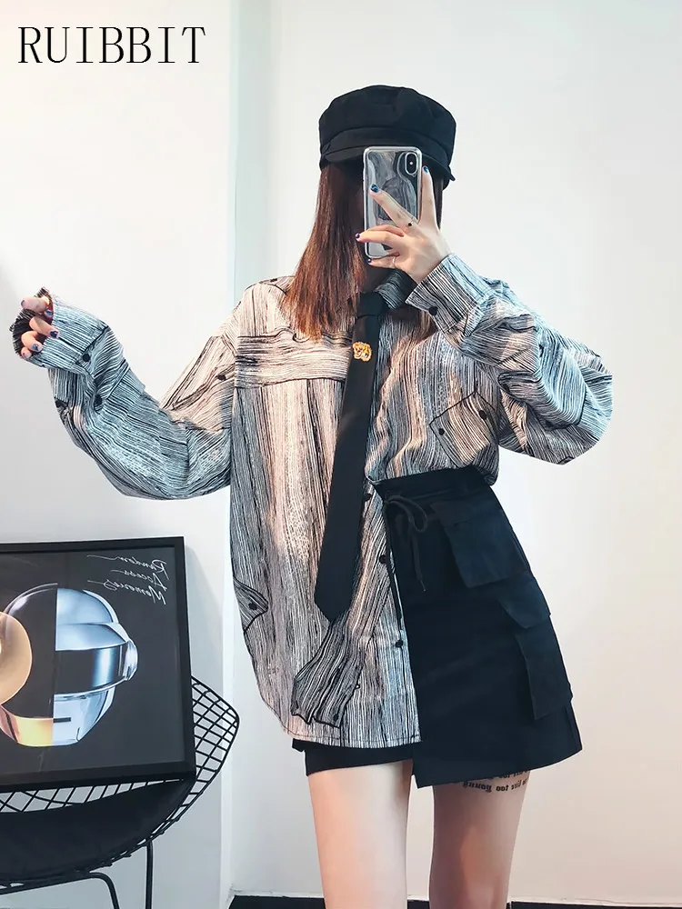 

2018 New Arrival Women Gothic harajuku Punk loose BF Vintage hipster Blouses Single Breasted Turn-down Collar long Sleeve Shirts