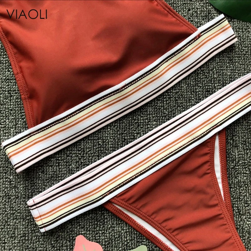 Красный комплект бикини полосатый эластичный ремешок сшитые купальники женский купальный костюм низкая талия сексуальный пуш-ап купальник бикини