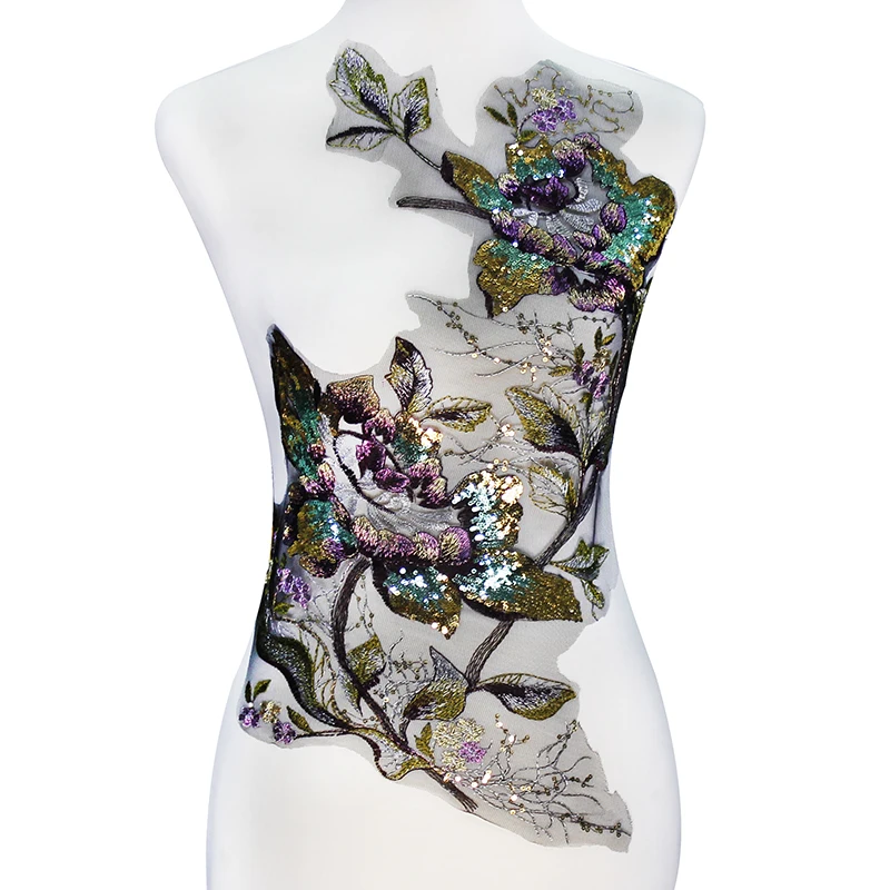 

10piece Beaded Sequin Large Flower Lace Embroidery Applique Patches Lace Fabric Patches Motif Bridal Wedding for Sewing T2194