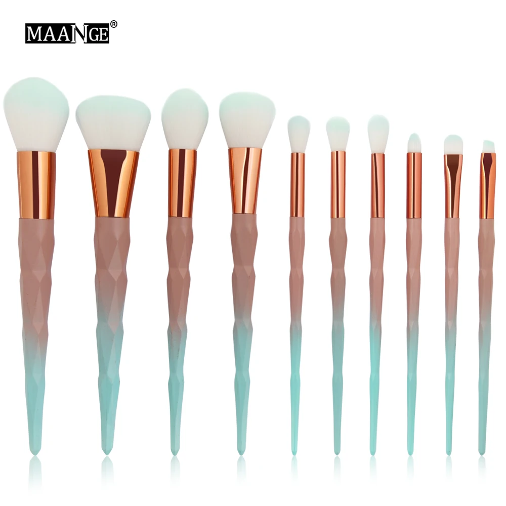 

MAANGE 10 Piece Diamond Makeup Brushes Set Powder Eye Shadow Foundation Blending Contour Cosmetic Green Beauty Brush Tools Kit