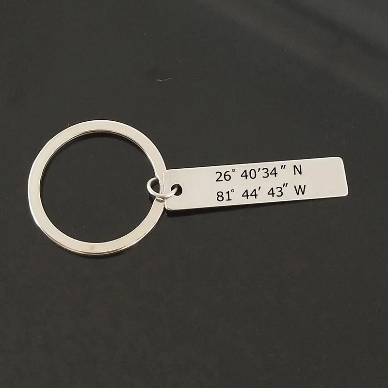 personalized engarved keychain location coordinate key ring