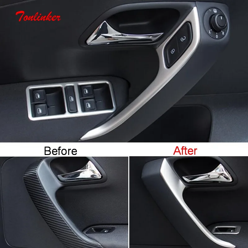 

Tonlinker Interior The Door Armrests handle Cover Sticker For Volkswagen POLO 2012-18 Car styling 4 PCS Stainless Steel Sticker