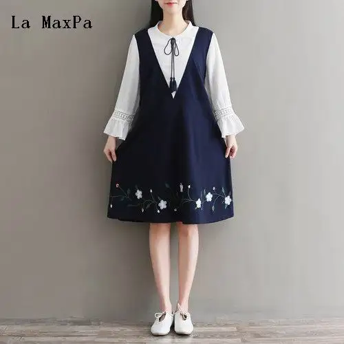 

La MaxPa Mori Girl Summer Elegant Dress Lace Patchwork Butterfly Sleeve Panelled Fake Two Piece A Line Dress
