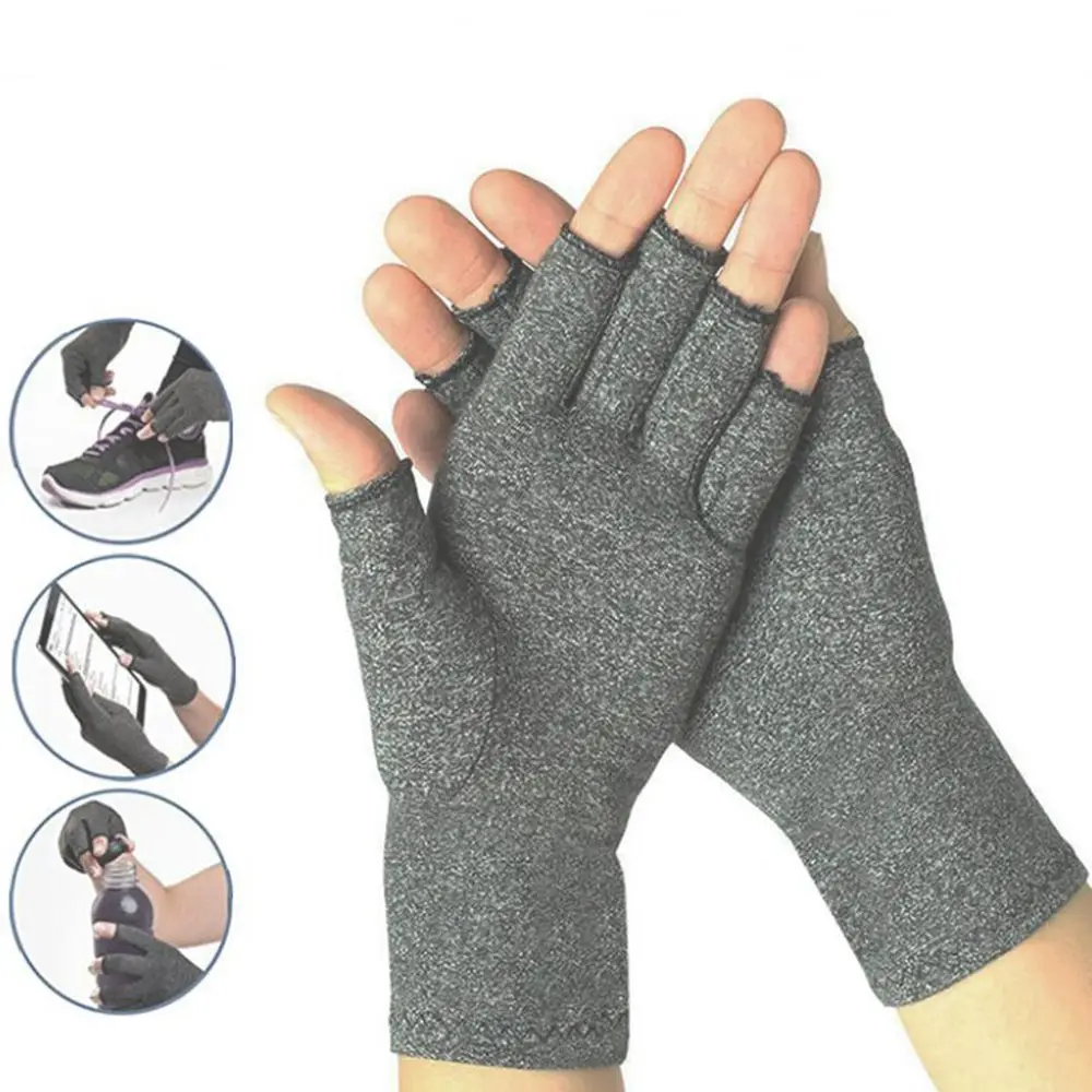 1 пара хлопчатобумажных компрессионных перчаток с половинными пальцами серые женские и мужские эластичные перчатки для артрита боли в суставах перчатки для ухода
