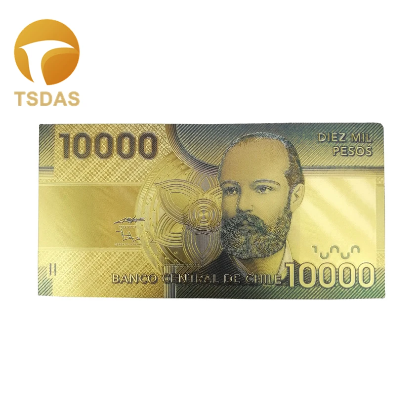 

Gold Banknote Chile Banknotes 10.000 Pesos Collectibles Banknotes in Golden Plated for Collection Gift