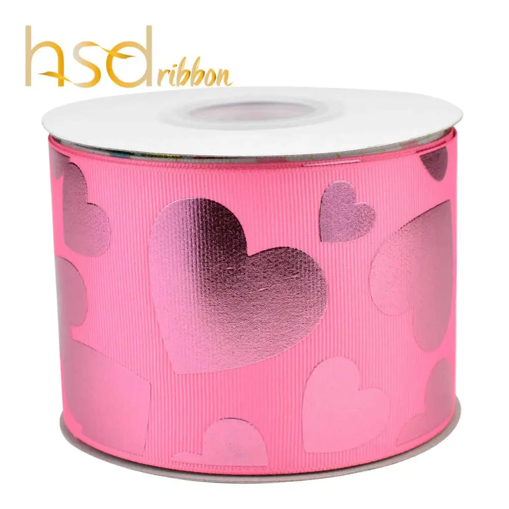 

HSDRibbon 75mm 3 inch Designer make big shock pink Love foil on Pink grosgrain ribbon
